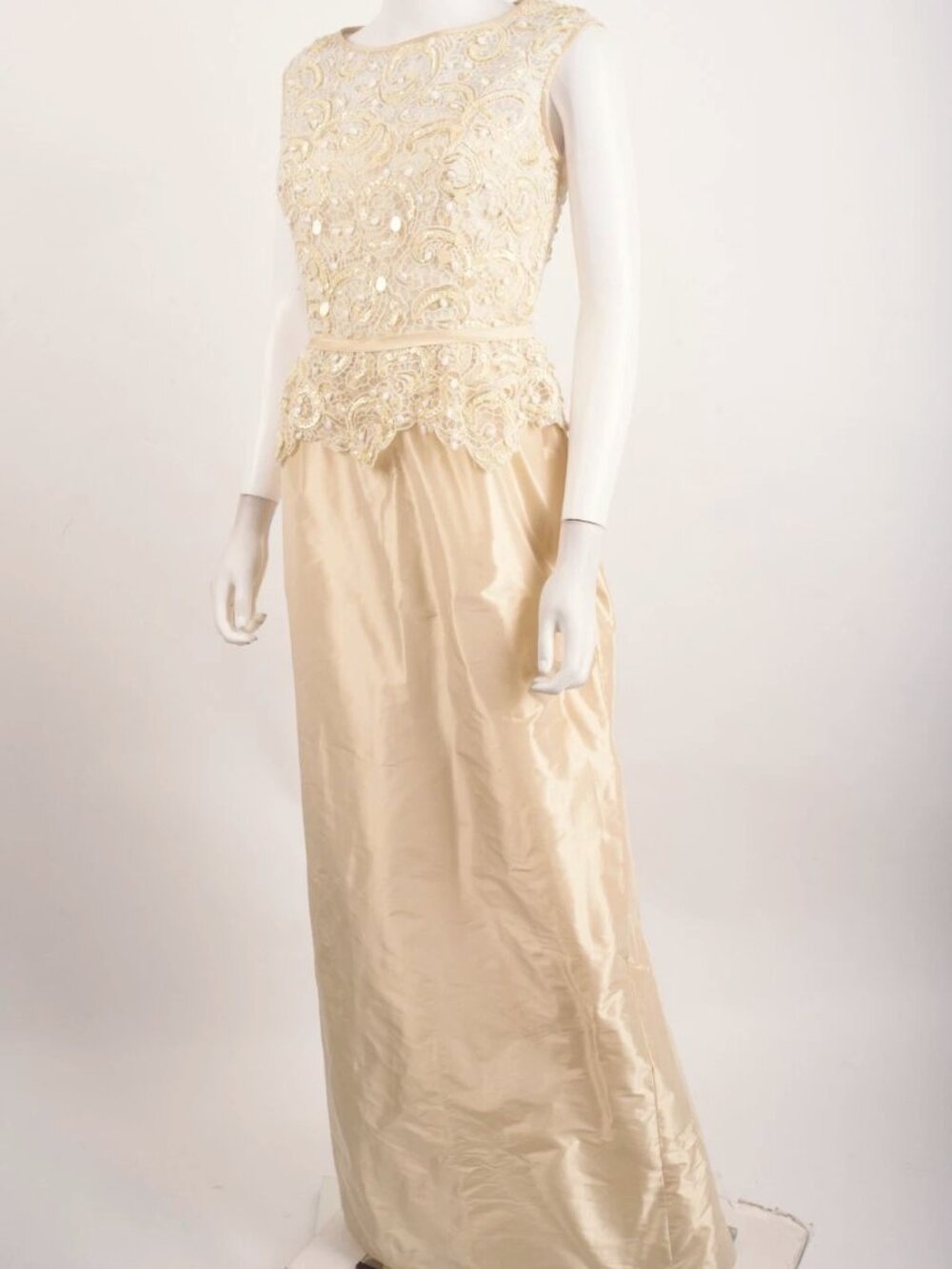 TERI JON 18 lovely CHAMPAGE TAFFETA ILLUSION LACE SHEATH GOWN Mob Dress NWT - Picture 8 of 8